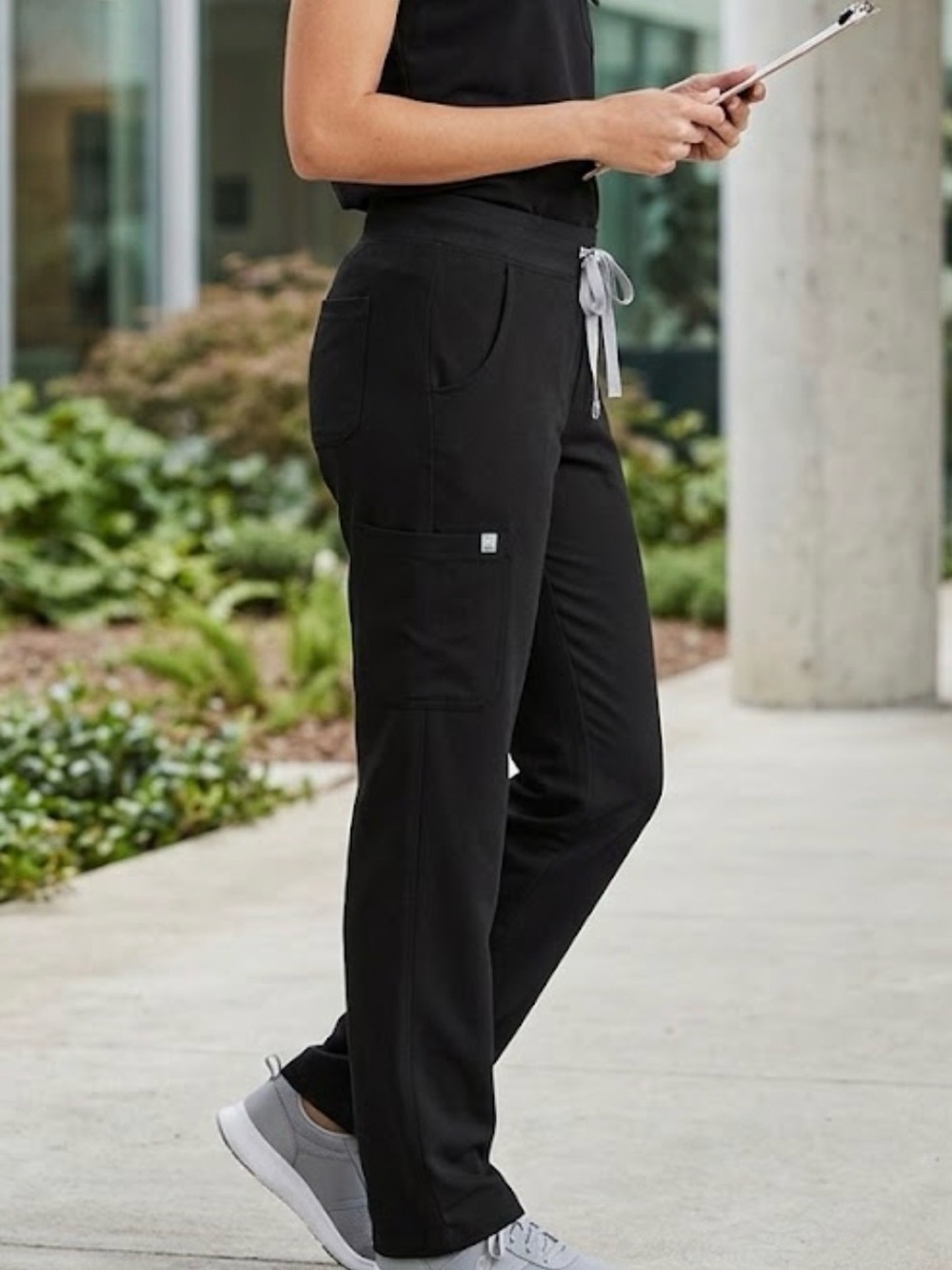 Figs Black Women's Drawstring Cargo Jogger Pants with Gray Ties